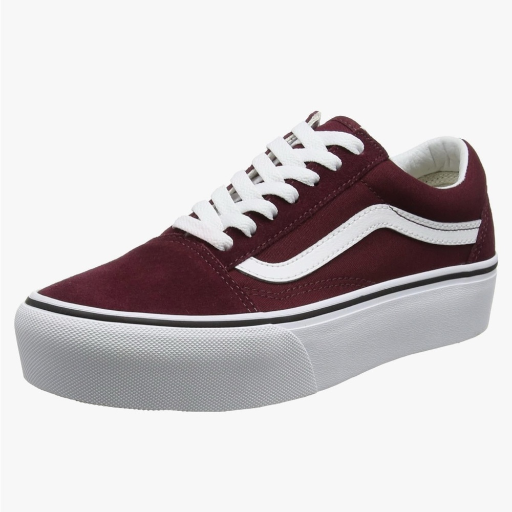 Vans Women's Old Skool Burgundy and White Sneakers